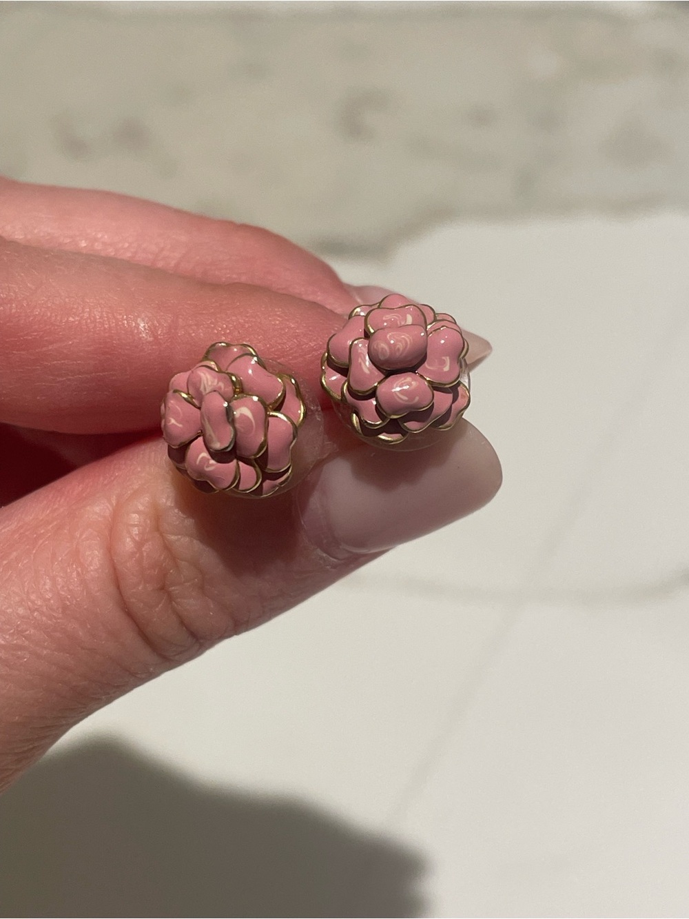 Pink Floral Enamel Stud Earrings